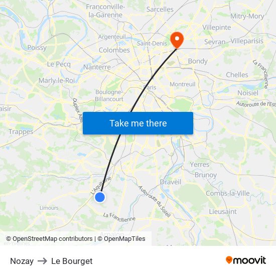 Nozay to Le Bourget map