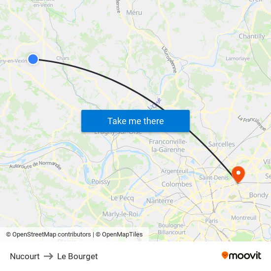 Nucourt to Le Bourget map