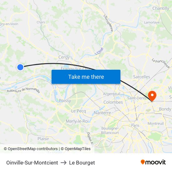 Oinville-Sur-Montcient to Le Bourget map