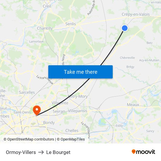 Ormoy-Villers to Le Bourget map