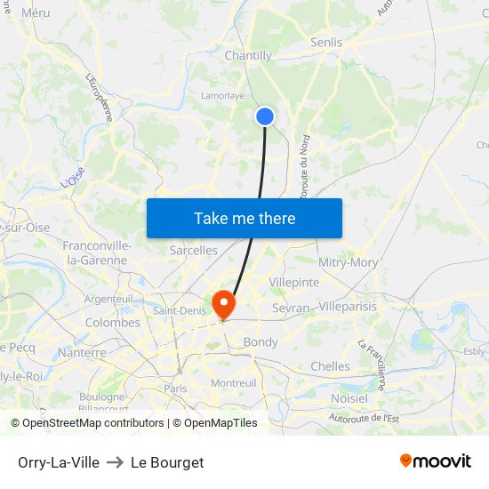 Orry-La-Ville to Le Bourget map