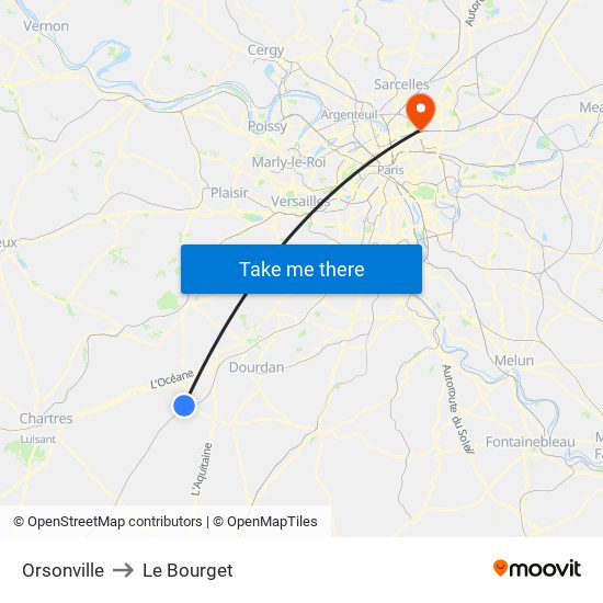 Orsonville to Le Bourget map