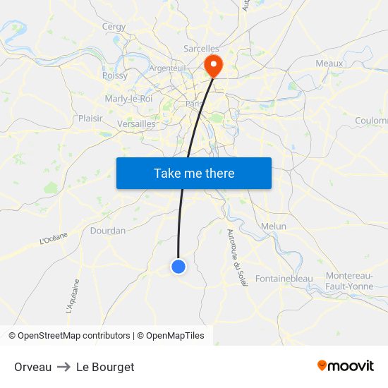 Orveau to Le Bourget map