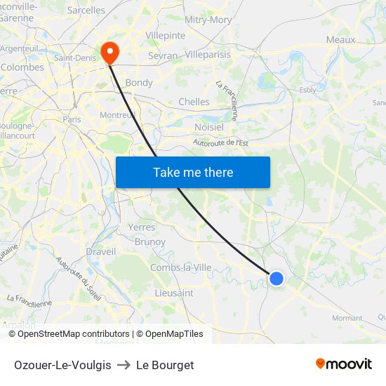 Ozouer-Le-Voulgis to Le Bourget map