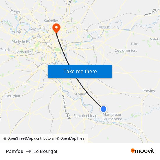 Pamfou to Le Bourget map