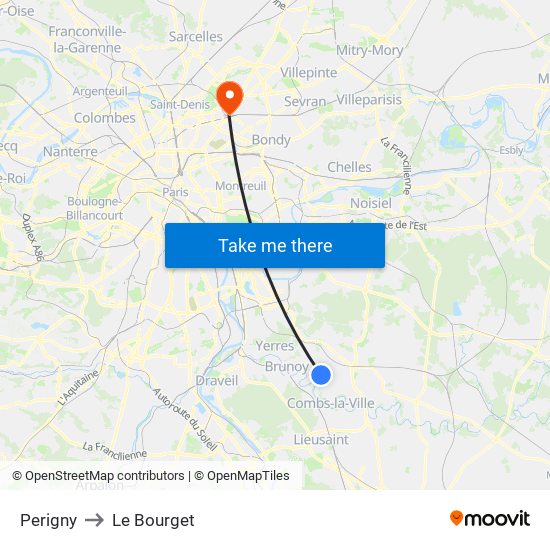 Perigny to Le Bourget map