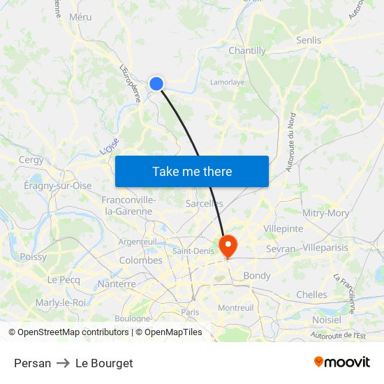 Persan to Le Bourget map