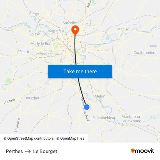 Perthes to Le Bourget map