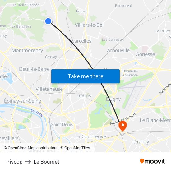 Piscop to Le Bourget map