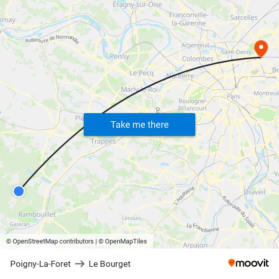 Poigny-La-Foret to Le Bourget map
