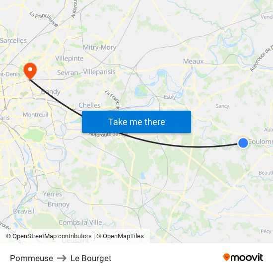 Pommeuse to Le Bourget map