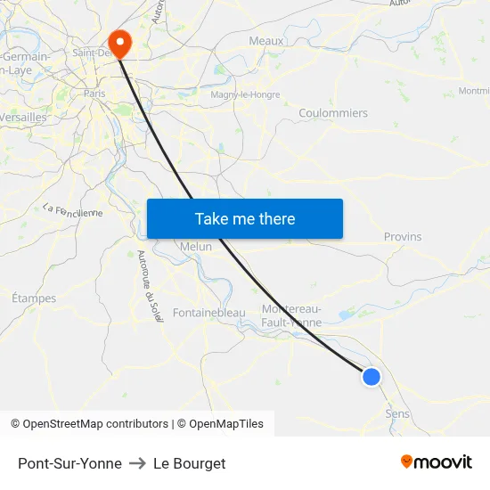 Pont-Sur-Yonne to Le Bourget map