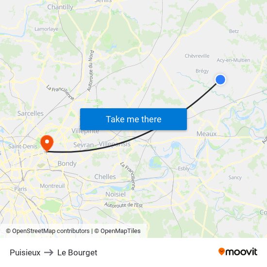 Puisieux to Le Bourget map