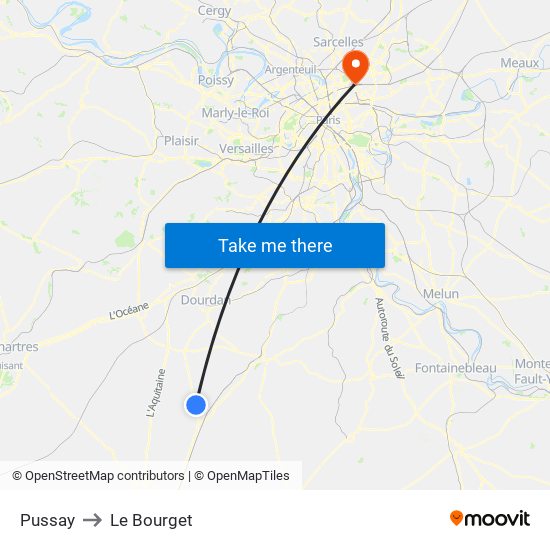 Pussay to Le Bourget map