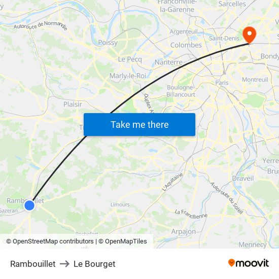Rambouillet to Le Bourget map