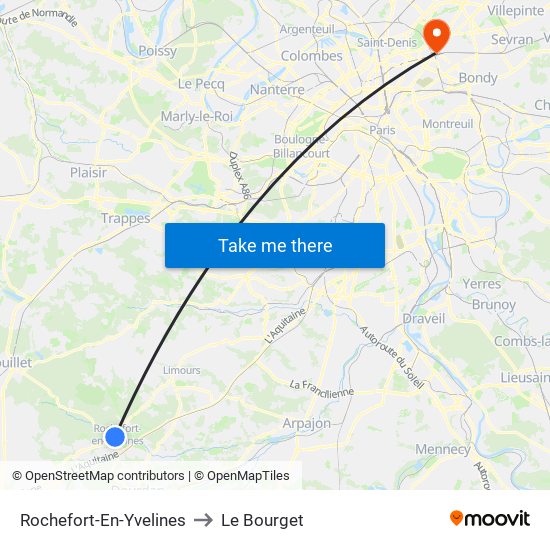 Rochefort-En-Yvelines to Le Bourget map