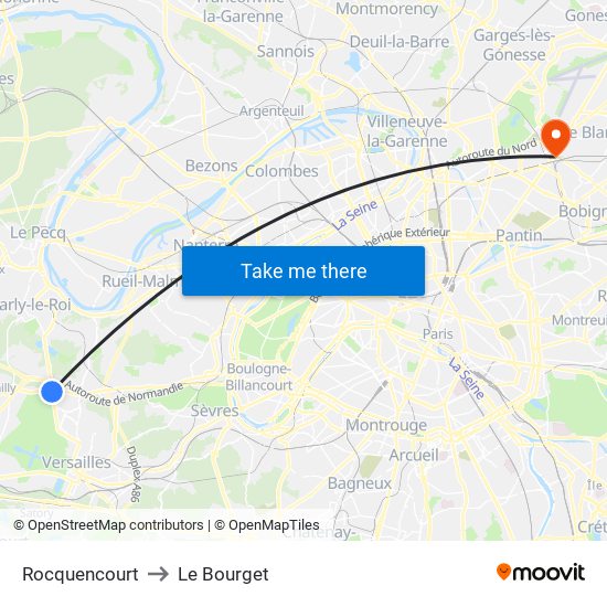 Rocquencourt to Le Bourget map