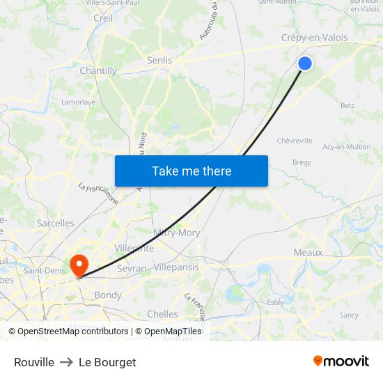 Rouville to Le Bourget map