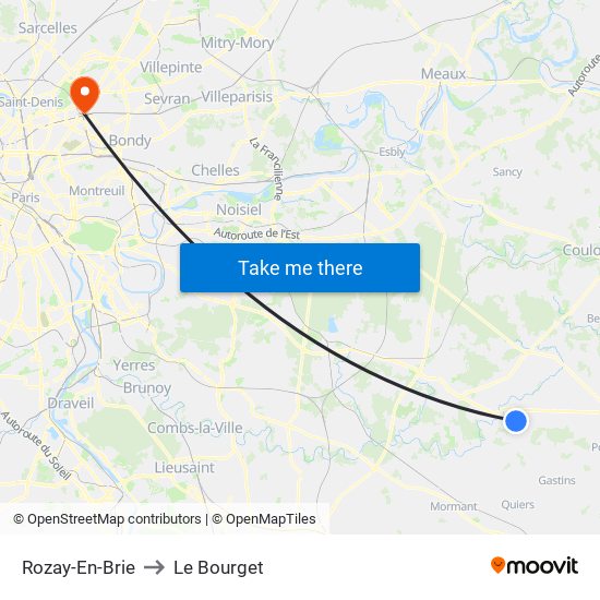 Rozay-En-Brie to Le Bourget map