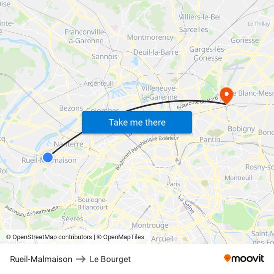 Rueil-Malmaison to Le Bourget map
