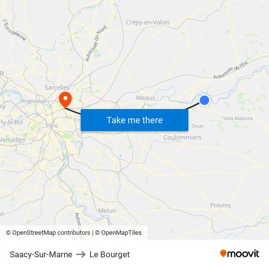 Saacy-Sur-Marne to Le Bourget map