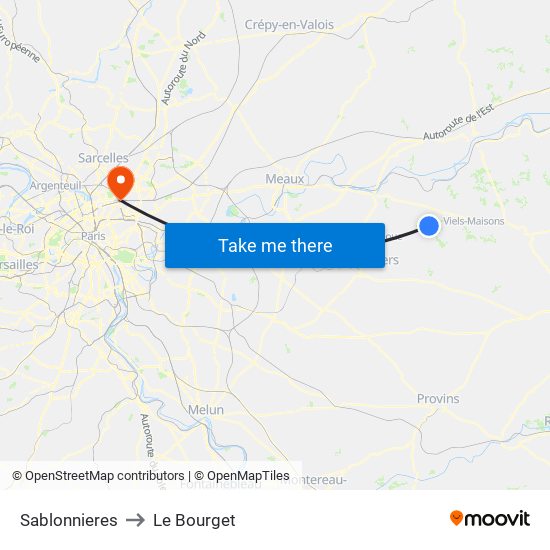 Sablonnieres to Le Bourget map