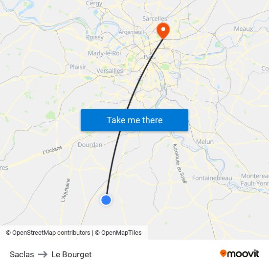 Saclas to Le Bourget map