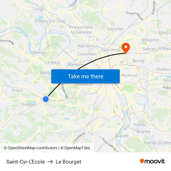 Saint-Cyr-L'Ecole to Le Bourget map