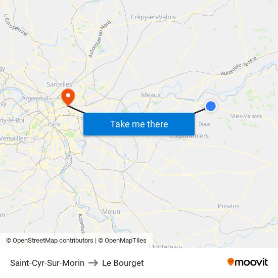 Saint-Cyr-Sur-Morin to Le Bourget map