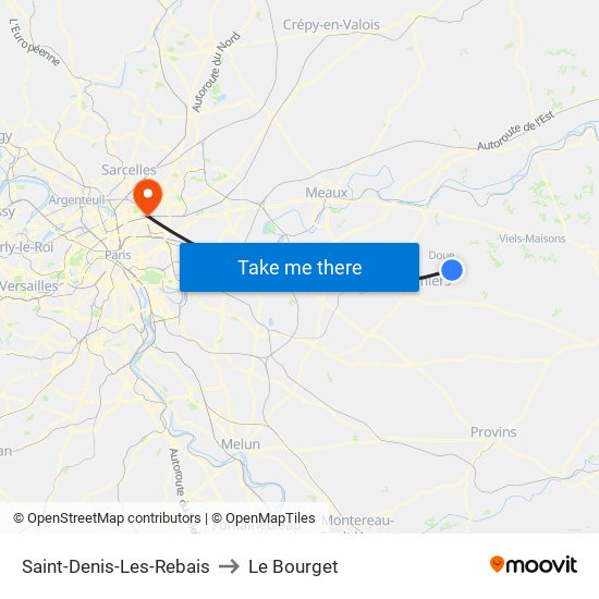 Saint-Denis-Les-Rebais to Le Bourget map
