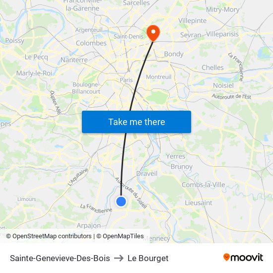 Sainte-Genevieve-Des-Bois to Le Bourget map