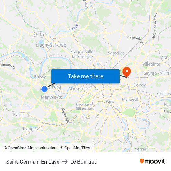 Saint-Germain-En-Laye to Le Bourget map