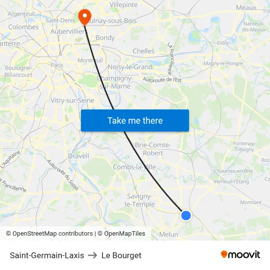 Saint-Germain-Laxis to Le Bourget map