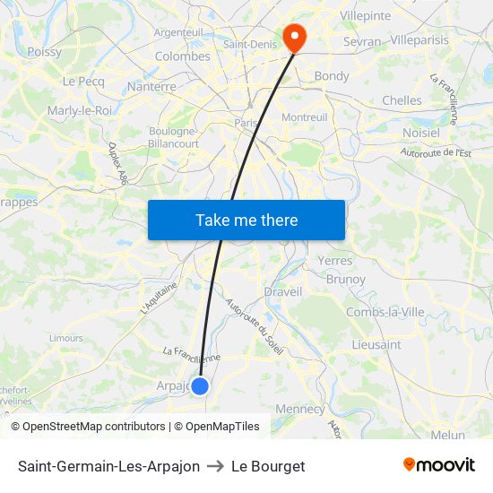 Saint-Germain-Les-Arpajon to Le Bourget map