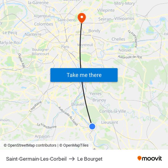 Saint-Germain-Les-Corbeil to Le Bourget map