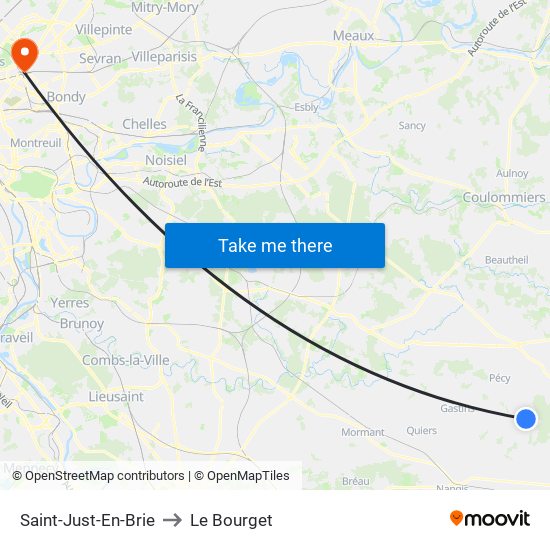 Saint-Just-En-Brie to Le Bourget map