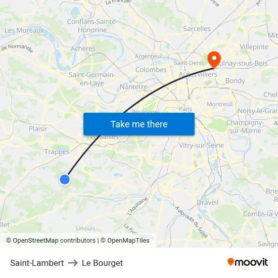 Saint-Lambert to Le Bourget map