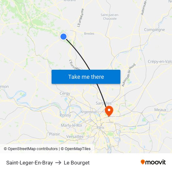 Saint-Leger-En-Bray to Le Bourget map