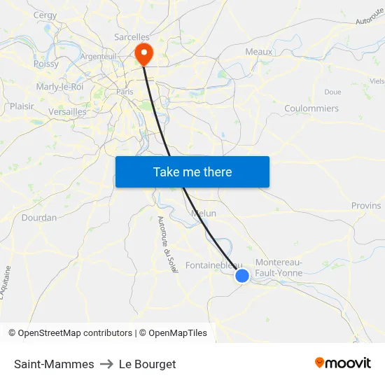 Saint-Mammes to Le Bourget map