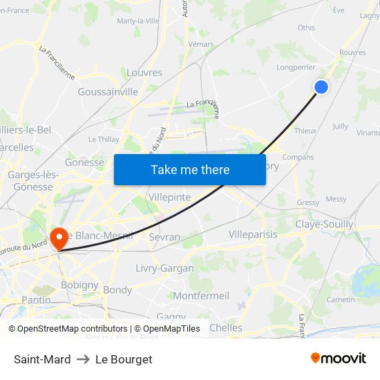 Saint-Mard to Le Bourget map