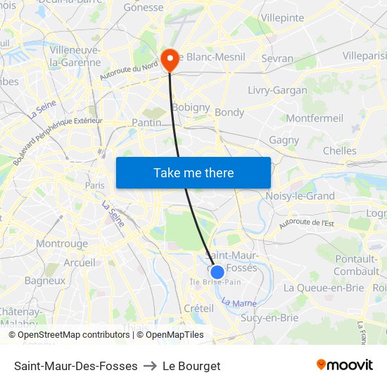 Saint-Maur-Des-Fosses to Le Bourget map