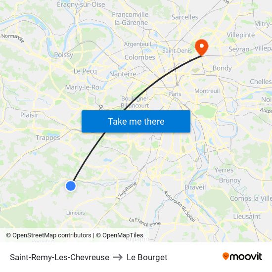 Saint-Remy-Les-Chevreuse to Le Bourget map