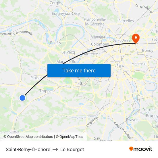 Saint-Remy-L'Honore to Le Bourget map