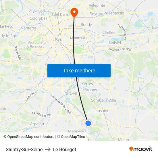 Saintry-Sur-Seine to Le Bourget map