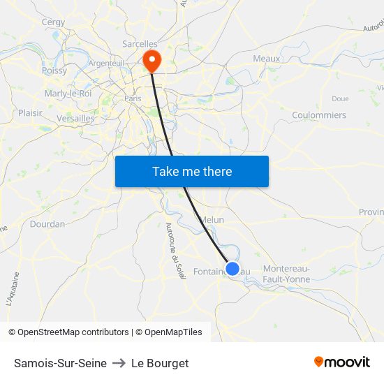 Samois-Sur-Seine to Le Bourget map