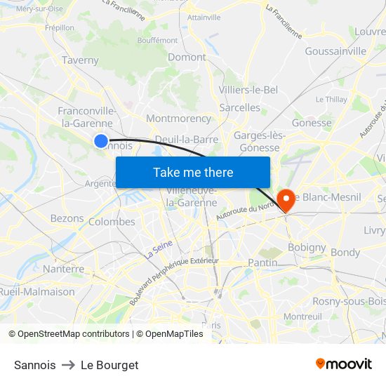 Sannois to Le Bourget map