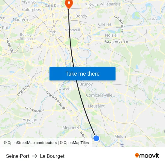 Seine-Port to Le Bourget map