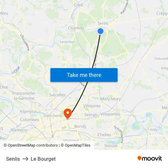 Senlis to Le Bourget map