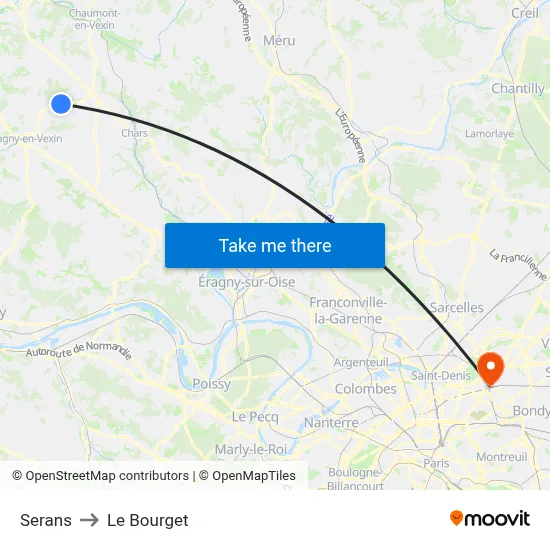 Serans to Le Bourget map