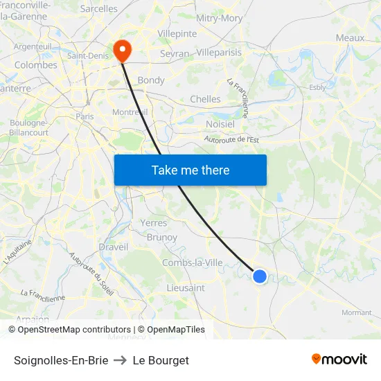 Soignolles-En-Brie to Le Bourget map